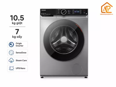 Máy giặt sấy Toshiba Inverter giặt 10.5 kg - sấy 7 kg TWD-BM115GF4V(SK)