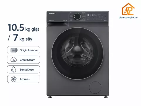 Máy giặt sấy Toshiba Inverter giặt 10.5 kg - sấy 7 kg TWD-T25BZU115MWV(MG)