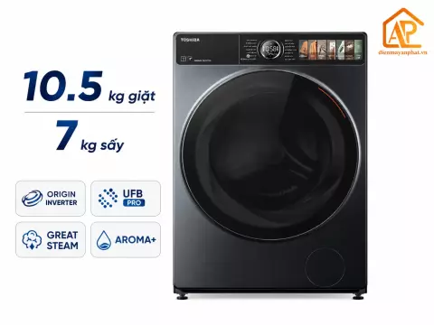 Máy giặt sấy Toshiba Inverter giặt 10.5 kg - sấy 7 kg TWD-T27BZP115MWV(MG)