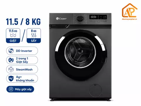 Máy giặt sấy Casper Inverter giặt 11.5 kg - sấy 8 kg WF-P115VGT11