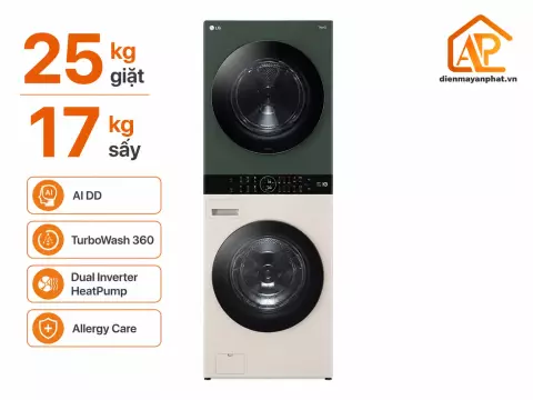 Tháp giặt sấy LG WashTower Inverter giặt 25 kg - sấy 17 kg WT2517NHEG