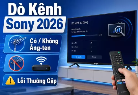 Cách dò kênh Tivi Sony 2026: có ăng-ten, không cần ăng-ten và lỗi thường gặp