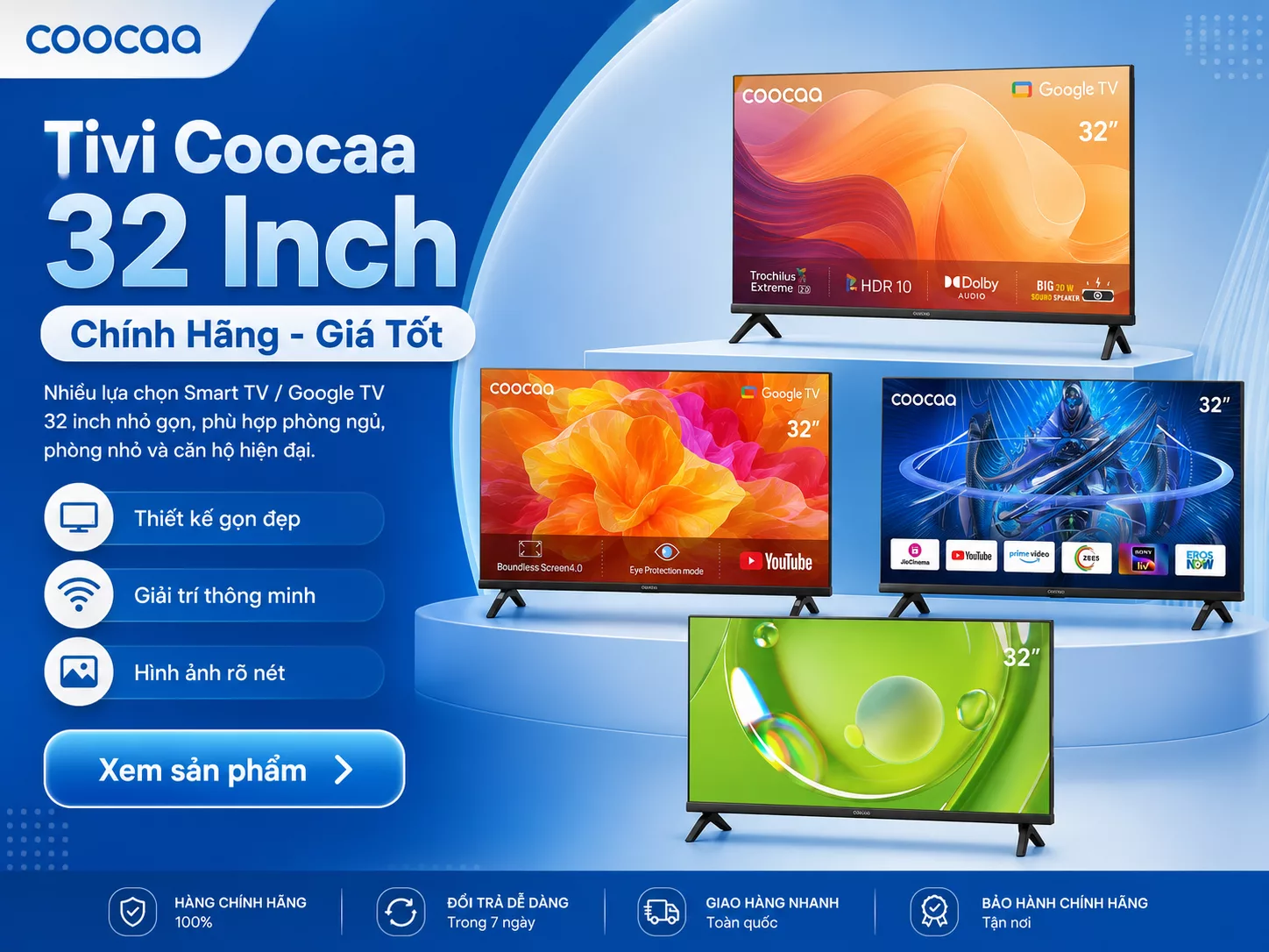 Tivi Coocaa 32 inch chính hãng cho phòng ngủ nhỏ