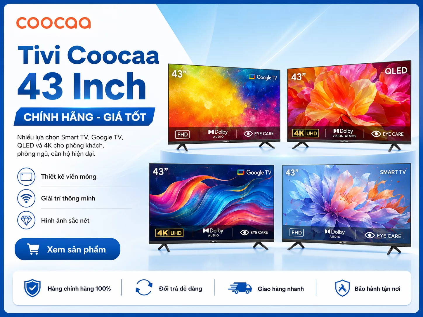 Tivi Coocaa 43 inch chính hãng cho phòng ngủ