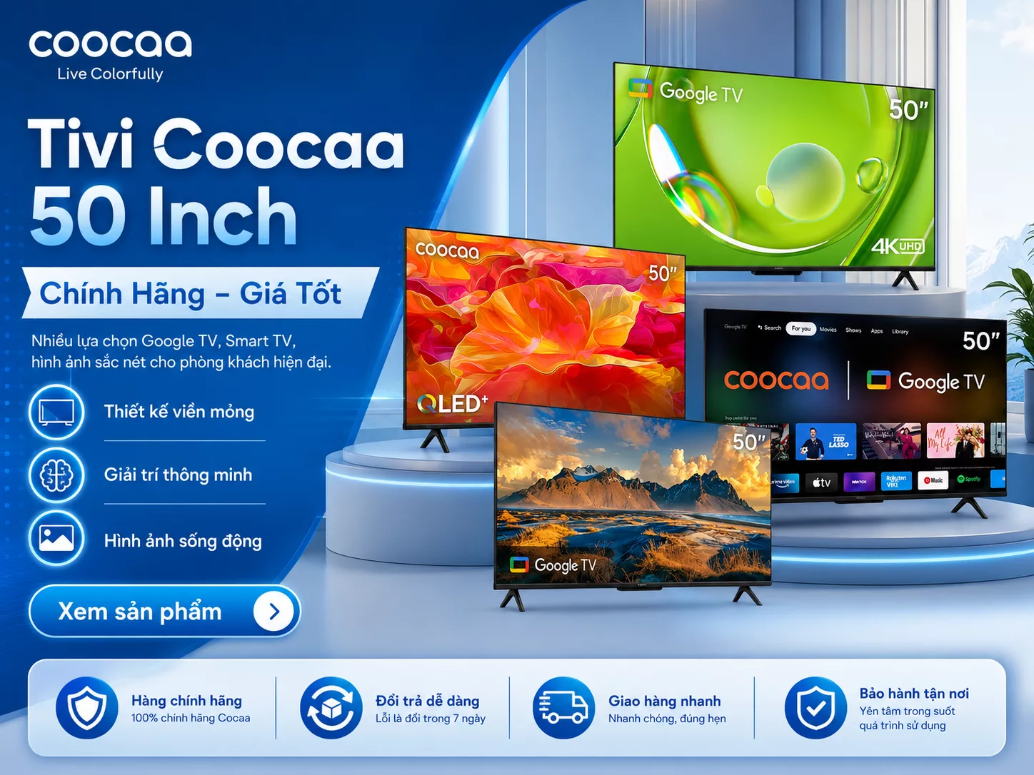 Tivi Coocaa 50 inch ch&iacute;nh h&atilde;ng cho ph&ograve;ng kh&aacute;ch nhỏ