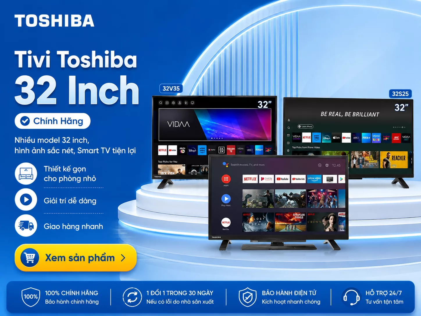 Tivi Toshiba 32 inch ch&iacute;nh h&atilde;ng cho ph&ograve;ng ngủ nhỏ
