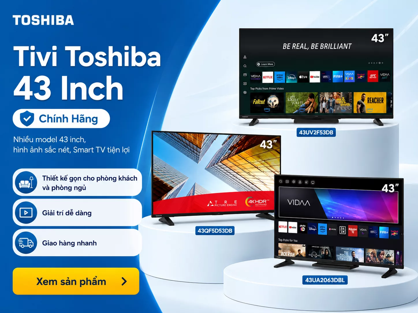 Tivi Toshiba 43 inch ch&iacute;nh h&atilde;ng cho ph&ograve;ng ngủ