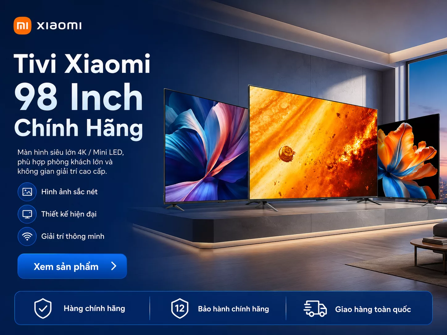 Tivi Xiaomi 98 inch chính hãng cho phòng khách siêu rộng