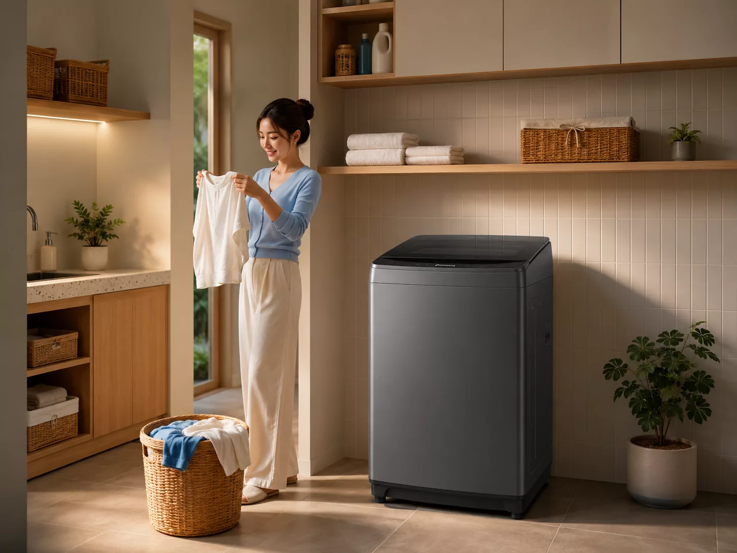 Máy giặt Casper lồng đứng Inverter BLDC tự vệ sinh lồng giặt chống xoắn rối