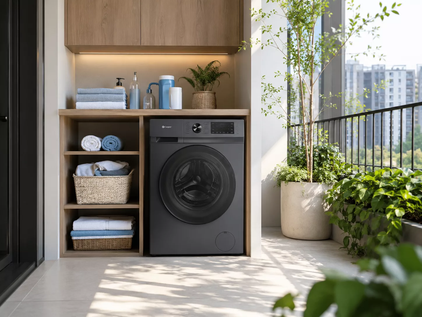Máy giặt Casper lồng ngang cửa trước cho chung cư nhà phố căn hộ nhỏ