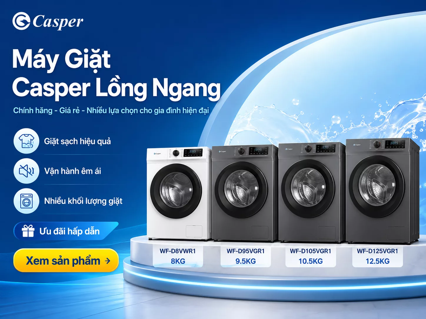 Máy Giặt Casper lồng ngang chính hãng giá tốt nhiều khối lượng giặt