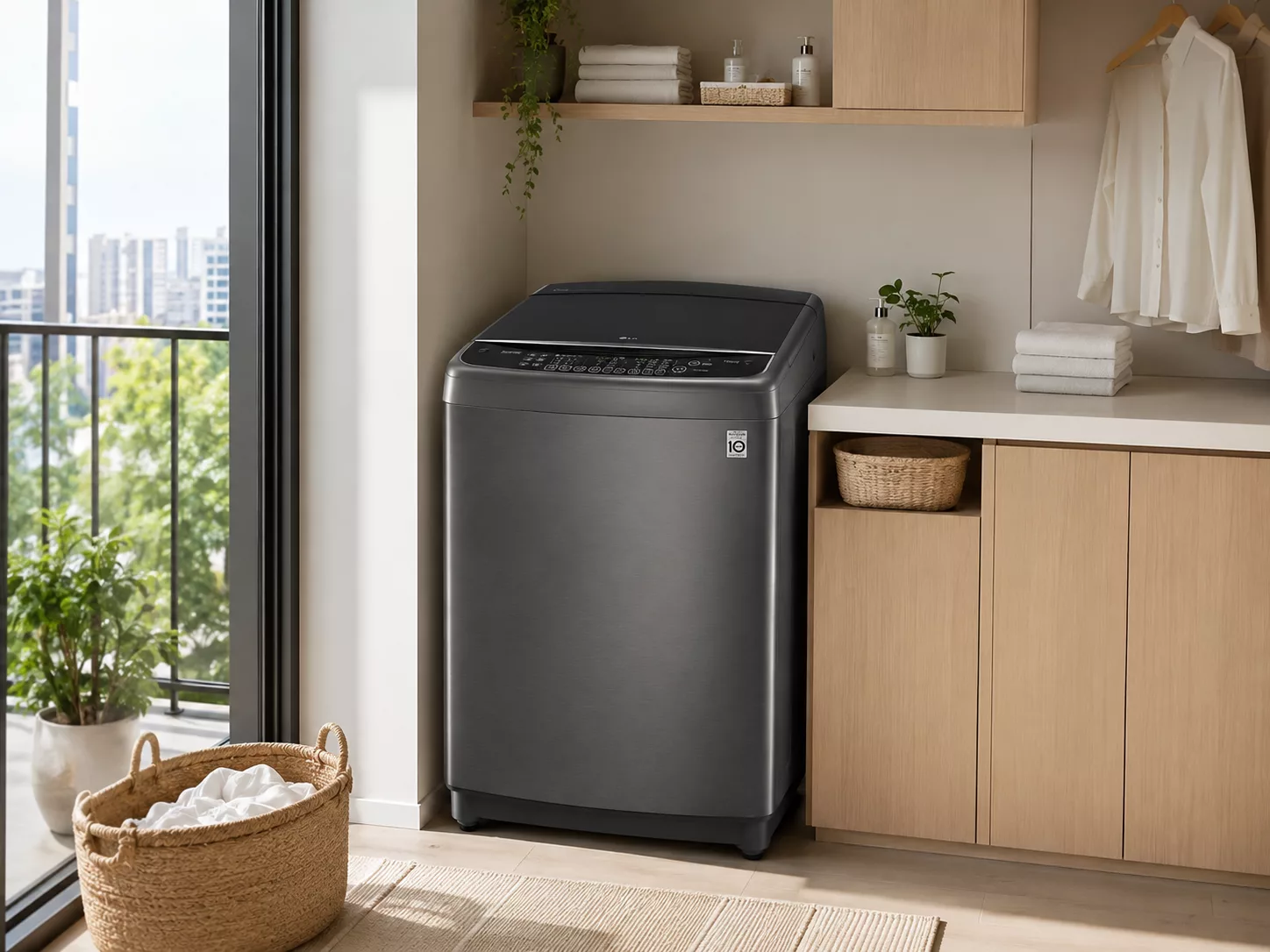 M&aacute;y giặt LG lồng đứng cửa tr&ecirc;n cho ph&ograve;ng trọ nh&agrave; phố gia đ&igrave;nh