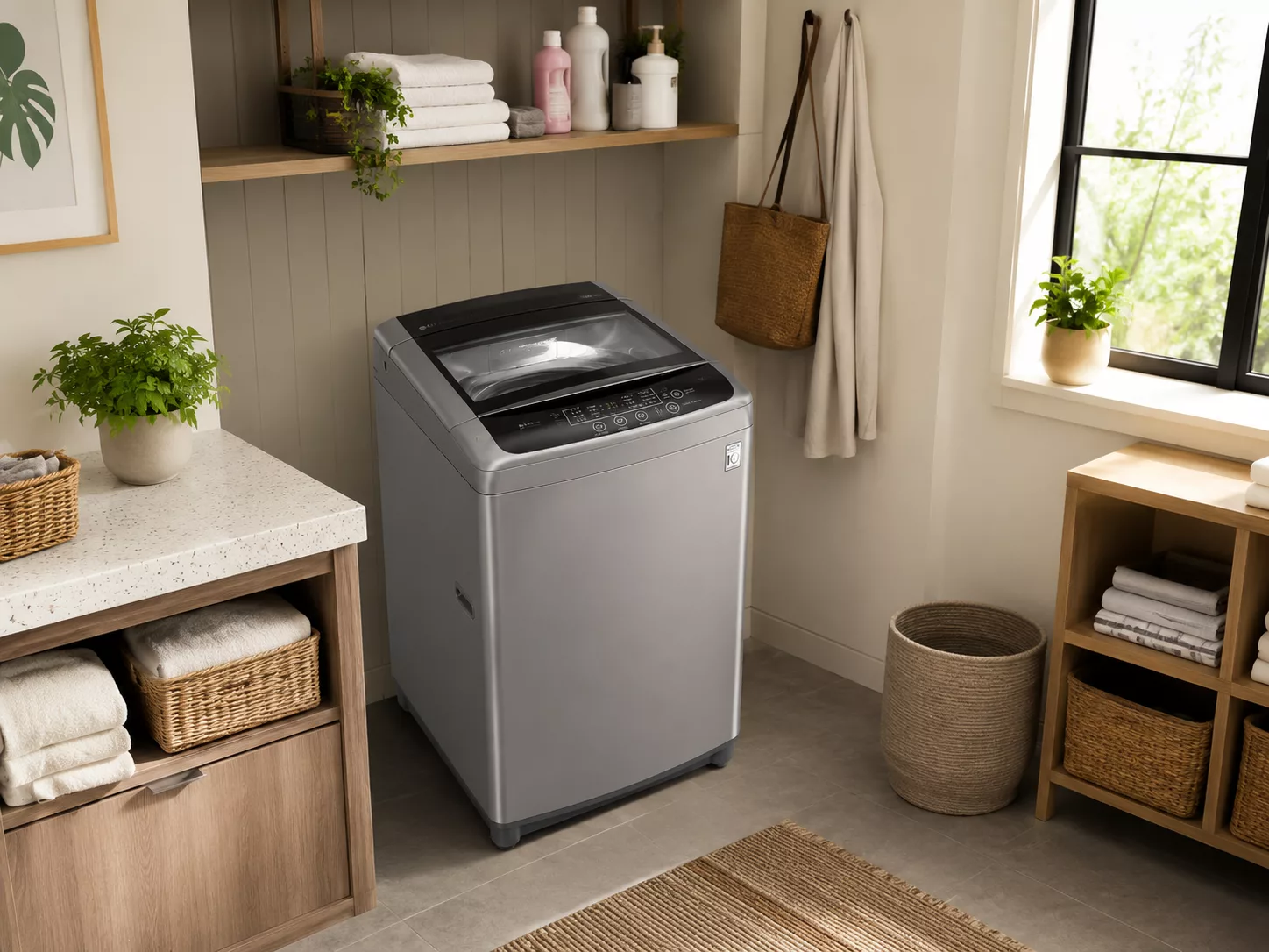 M&aacute;y giặt LG lồng đứng cửa tr&ecirc;n cho ph&ograve;ng trọ nh&agrave; phố gia đ&igrave;nh