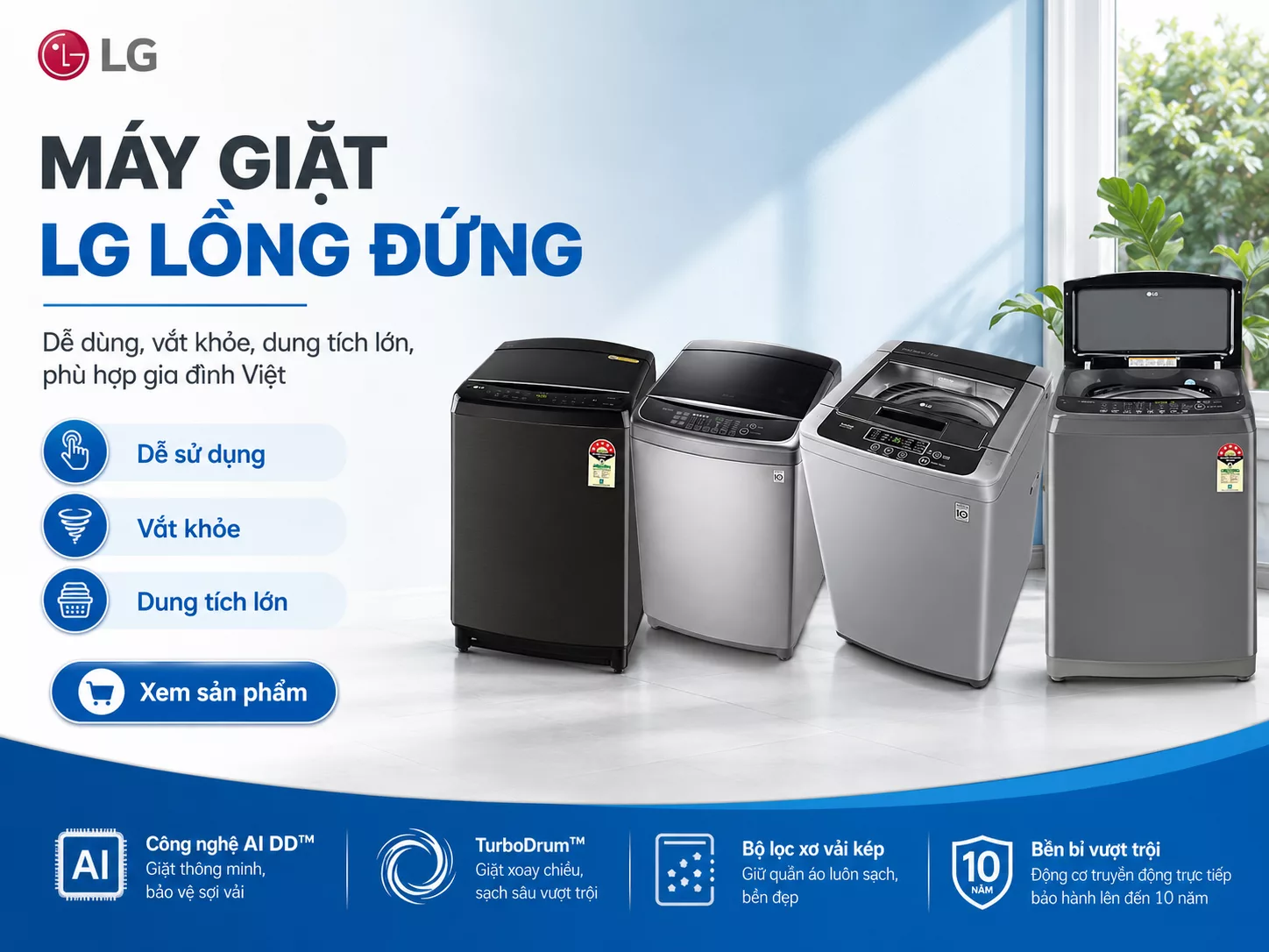 M&aacute;y giặt LG lồng đứng ch&iacute;nh h&atilde;ng gi&aacute; tốt nhiều khối lượng giặt