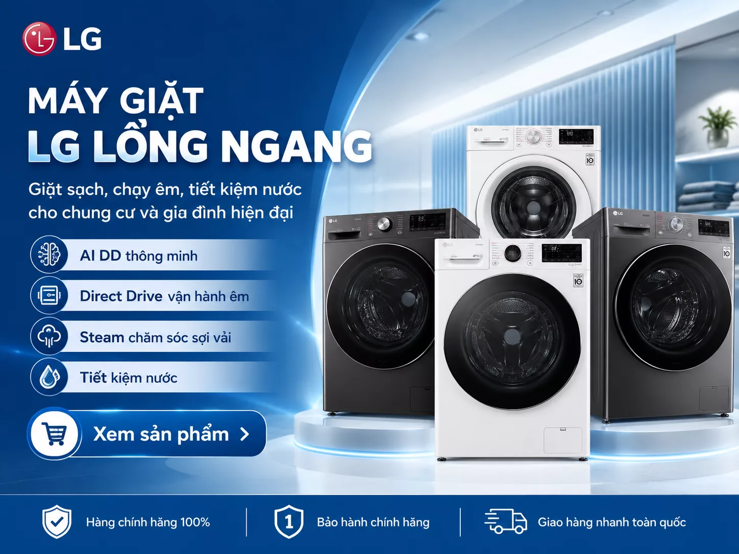 M&aacute;y giặt LG lồng ngang ch&iacute;nh h&atilde;ng gi&aacute; tốt nhiều khối lượng giặt