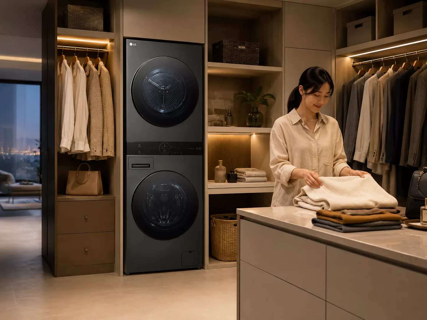 Th&aacute;p giặt sấy LG bảng điều khiển trung t&acirc;m m&aacute;y giặt m&aacute;y sấy bơm nhiệt