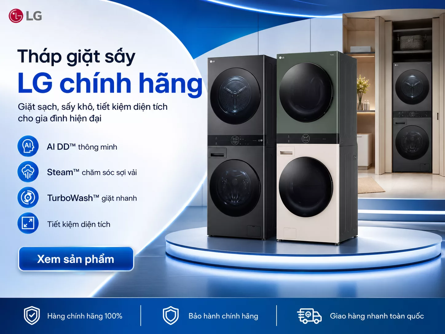 Th&aacute;p giặt sấy LG ch&iacute;nh h&atilde;ng gi&aacute; tốt nhiều khối lượng giặt sấy