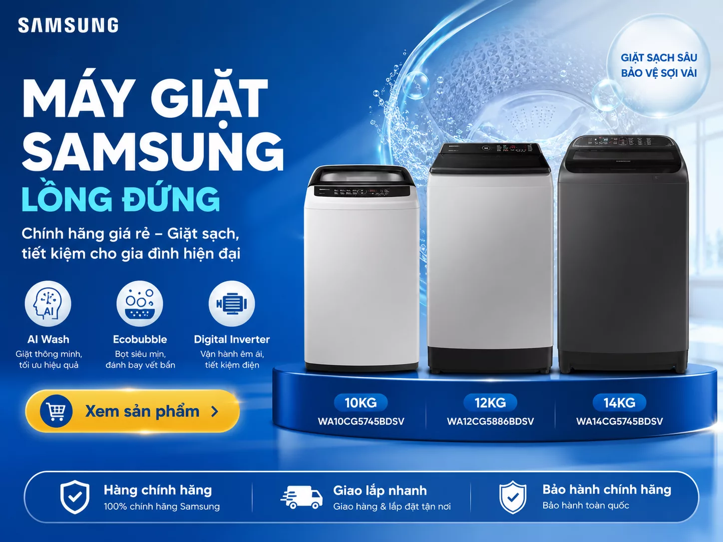 M&aacute;y giặt Samsung lồng ngang ch&iacute;nh h&atilde;ng gi&aacute; tốt nhiều khối lượng giặt