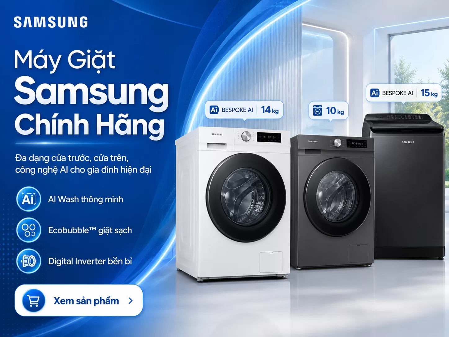 Máy Giặt Samsung chính hãng giá tốt nhiều kiểu dáng khối lượng giặt