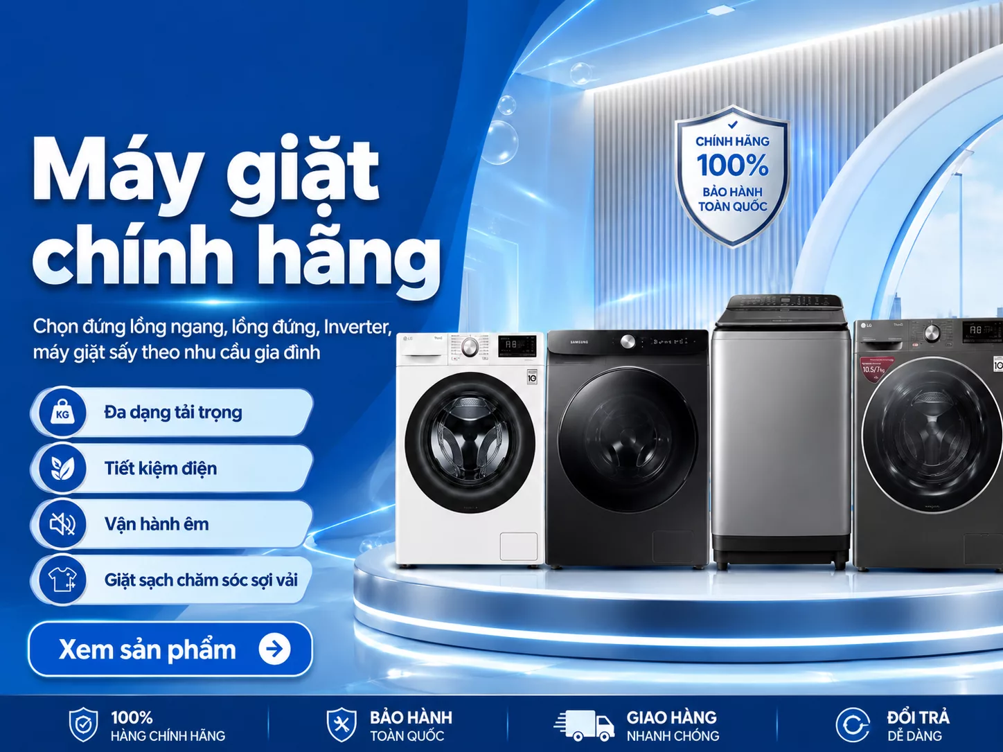 M&aacute;y giặt ch&iacute;nh h&atilde;ng gi&aacute; tốt nhiều thương hiệu kiểu d&aacute;ng khối lượng giặt