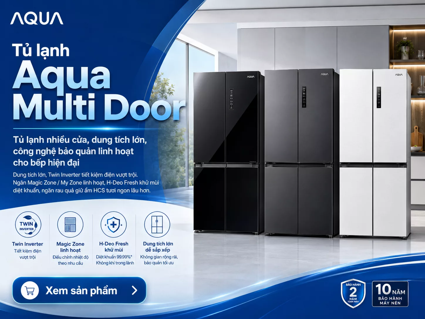 Tủ lạnh Aqua Multi Door chính hãng cho bếp hiện đại