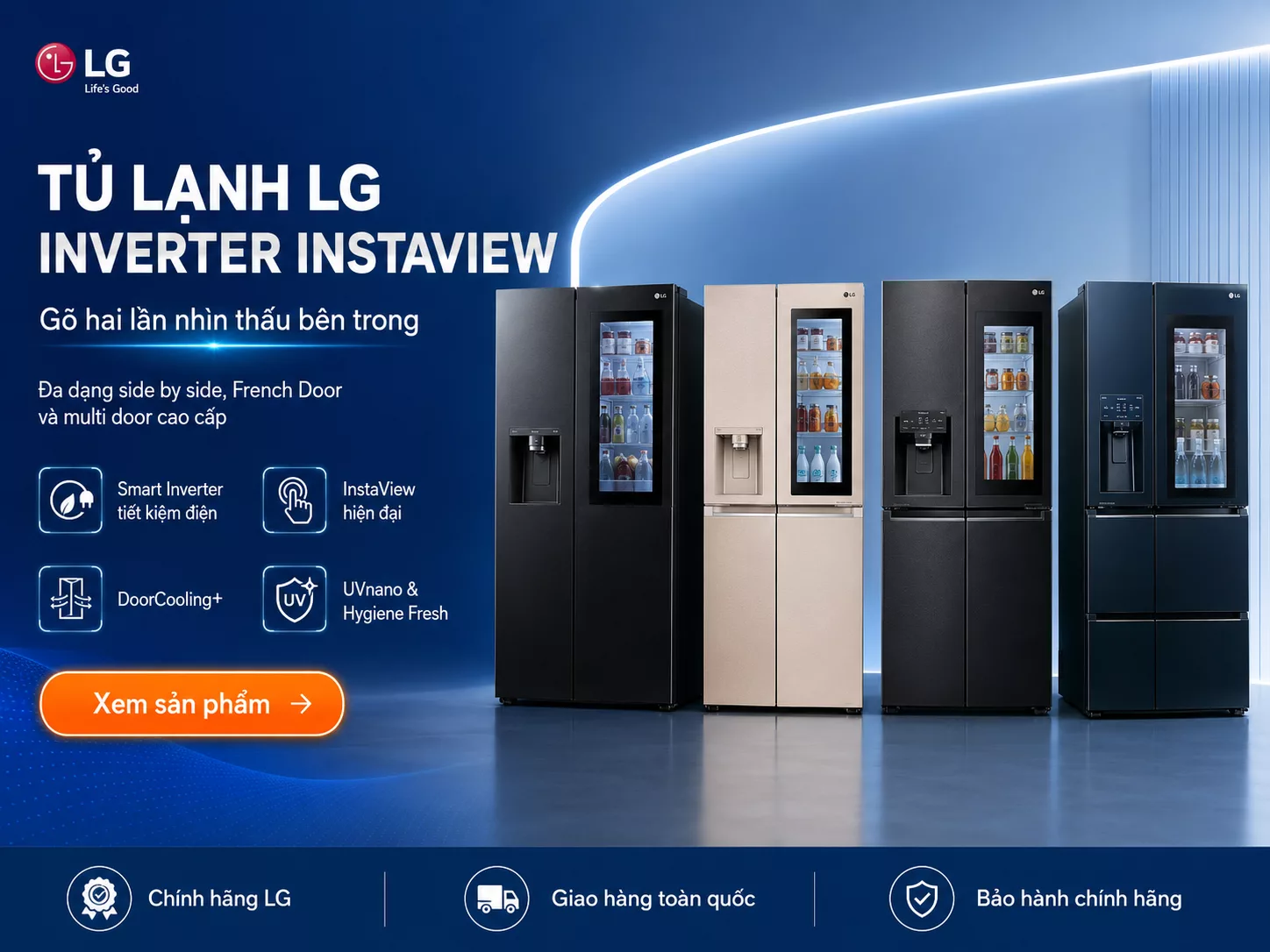 Tủ lạnh LG Inverter InstaView ch&iacute;nh h&atilde;ng cho bếp hiện đại