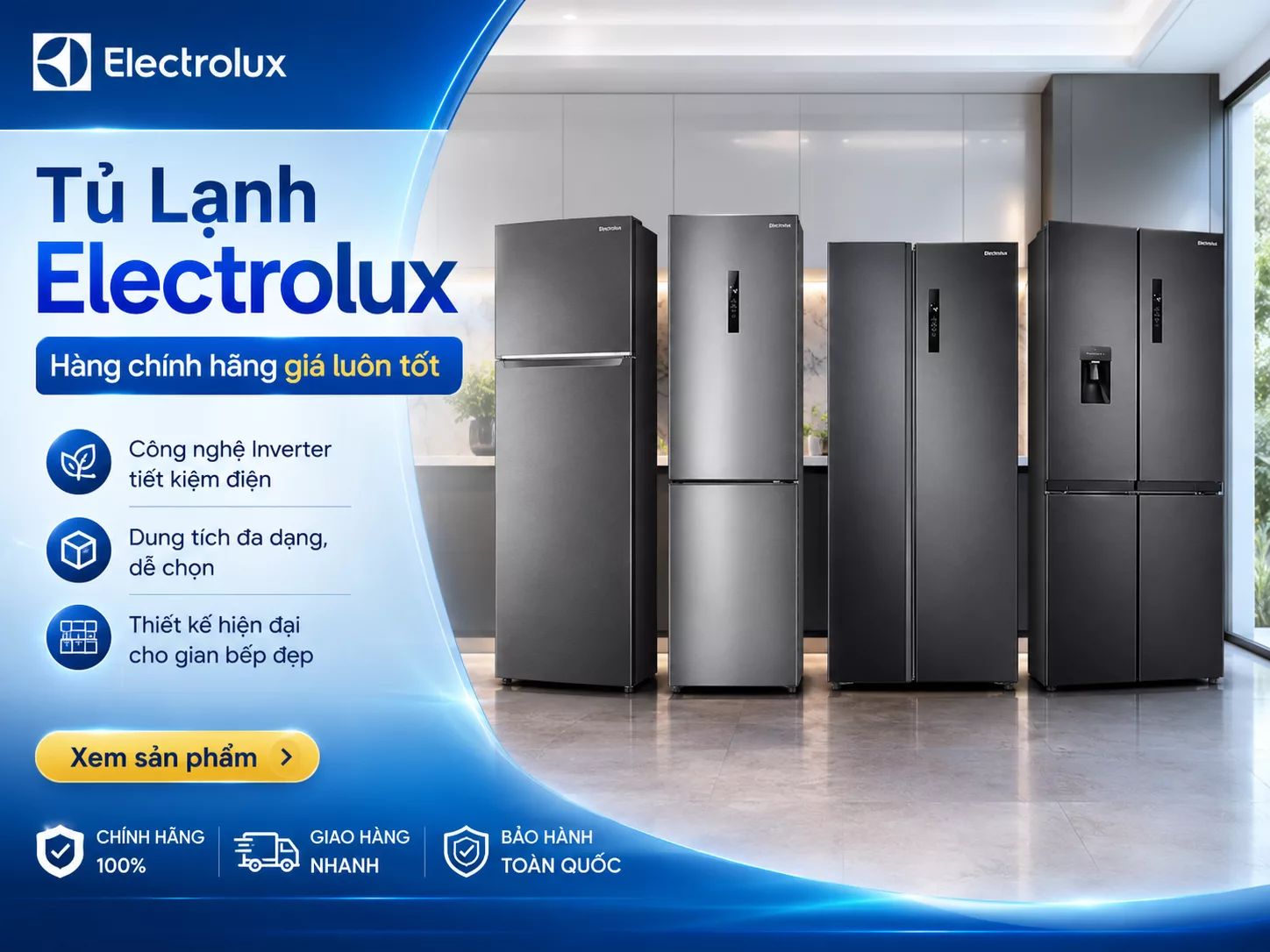 Tủ lạnh Electrolux ch&iacute;nh h&atilde;ng gi&aacute; tốt nhiều dung t&iacute;ch kiểu d&aacute;ng