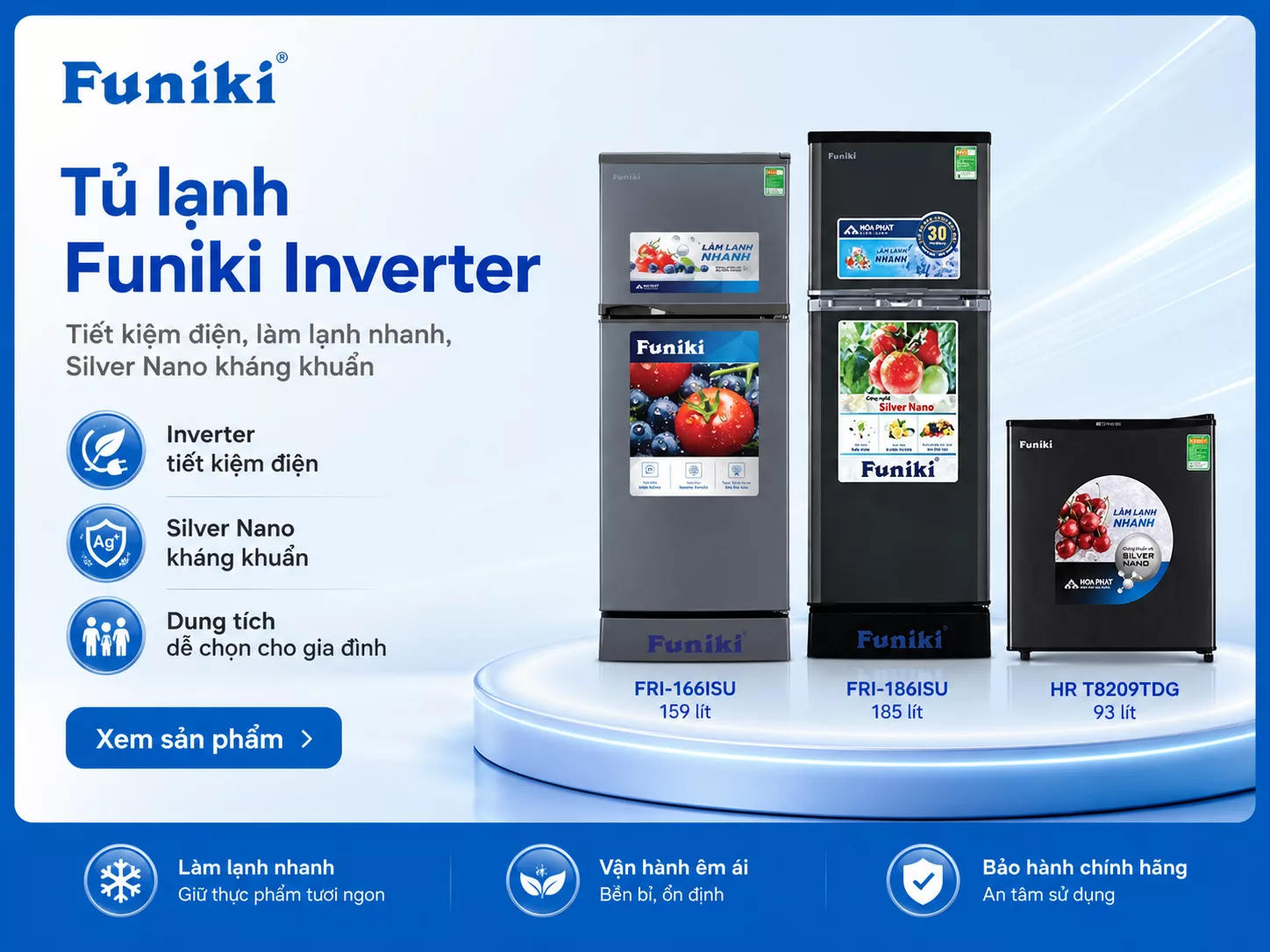 Tủ lạnh Funiki Inverter chính hãng giá tốt nhiều dung tích kiểu dáng