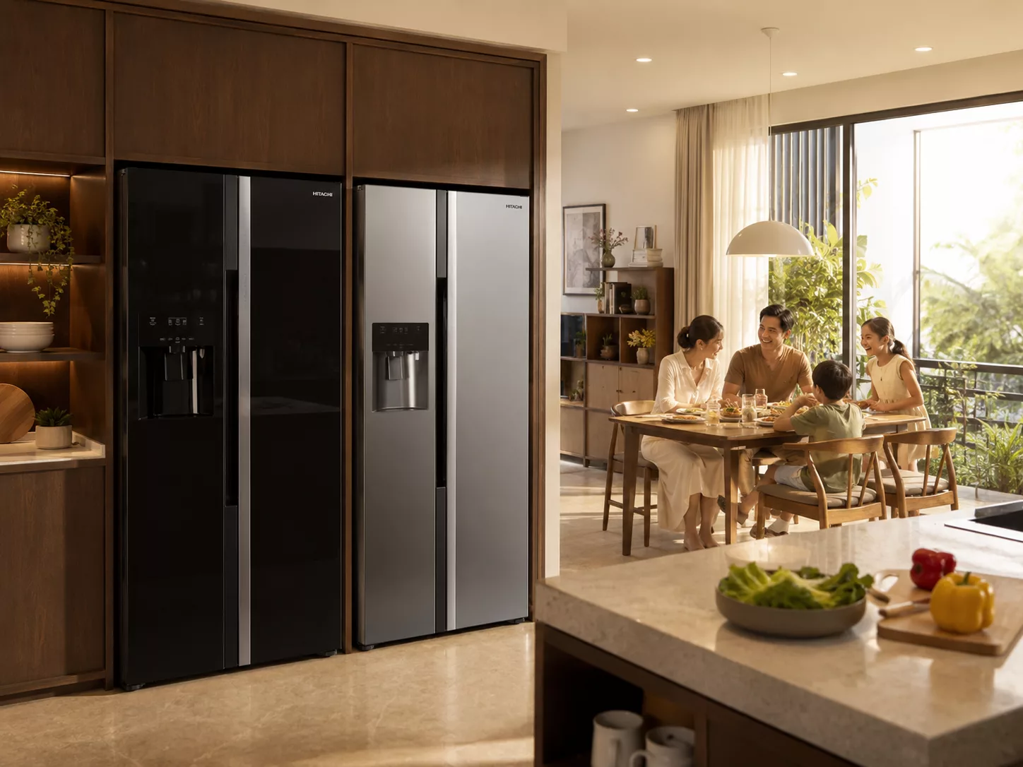 Tủ lạnh Hitachi Side By Side lấy nước ngoài làm đá tự động