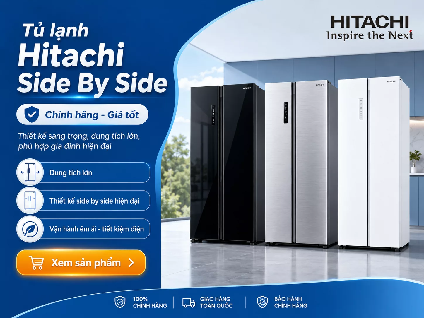 Tủ lạnh Hitachi Side By Side chính hãng cho bếp hiện đại