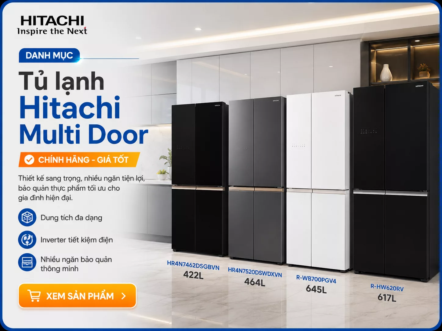 Tủ lạnh Hitachi Multi Door ch&iacute;nh h&atilde;ng cho bếp hiện đại