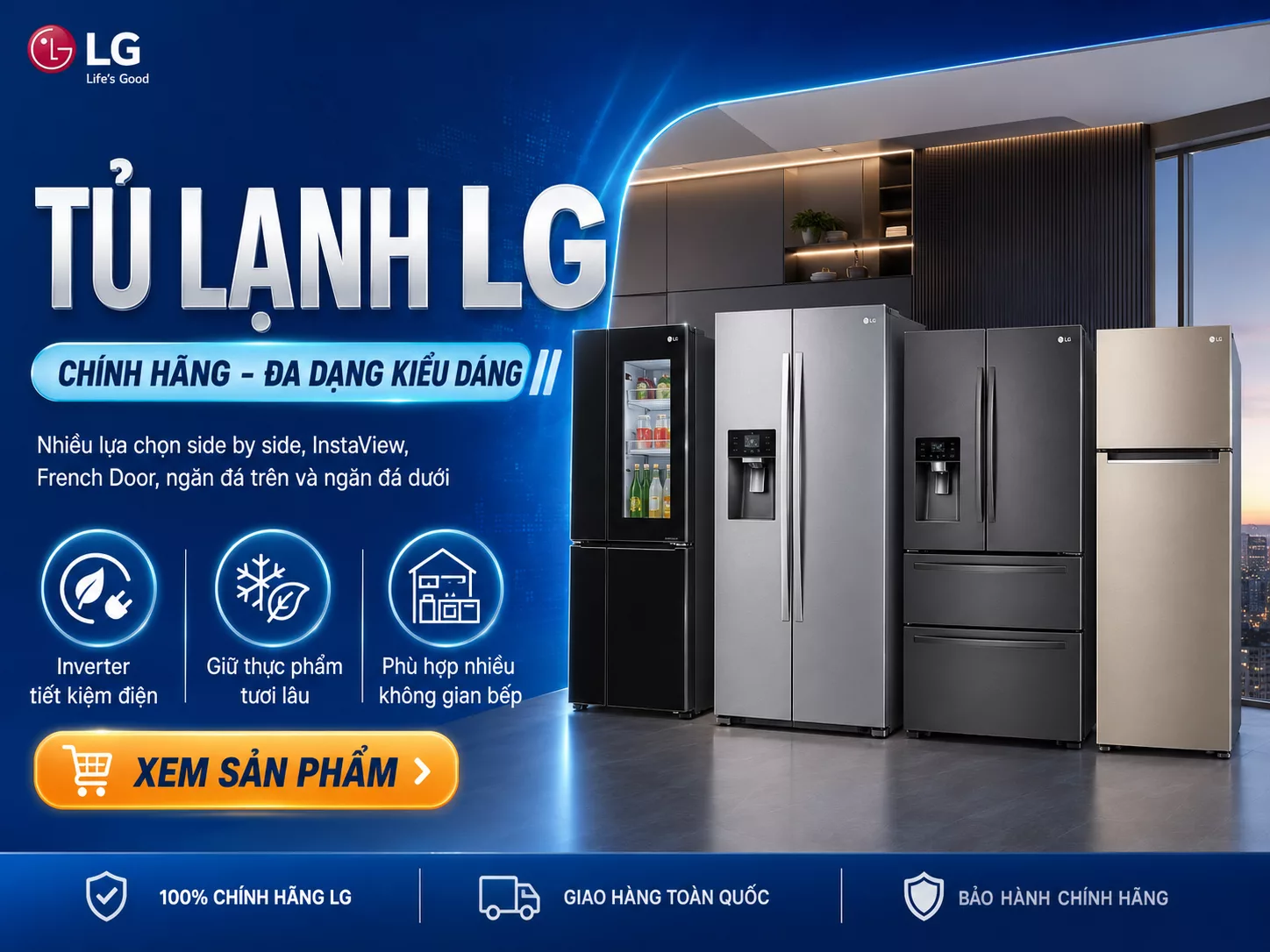 Tủ lạnh LG ch&iacute;nh h&atilde;ng gi&aacute; tốt nhiều dung t&iacute;ch kiểu d&aacute;ng
