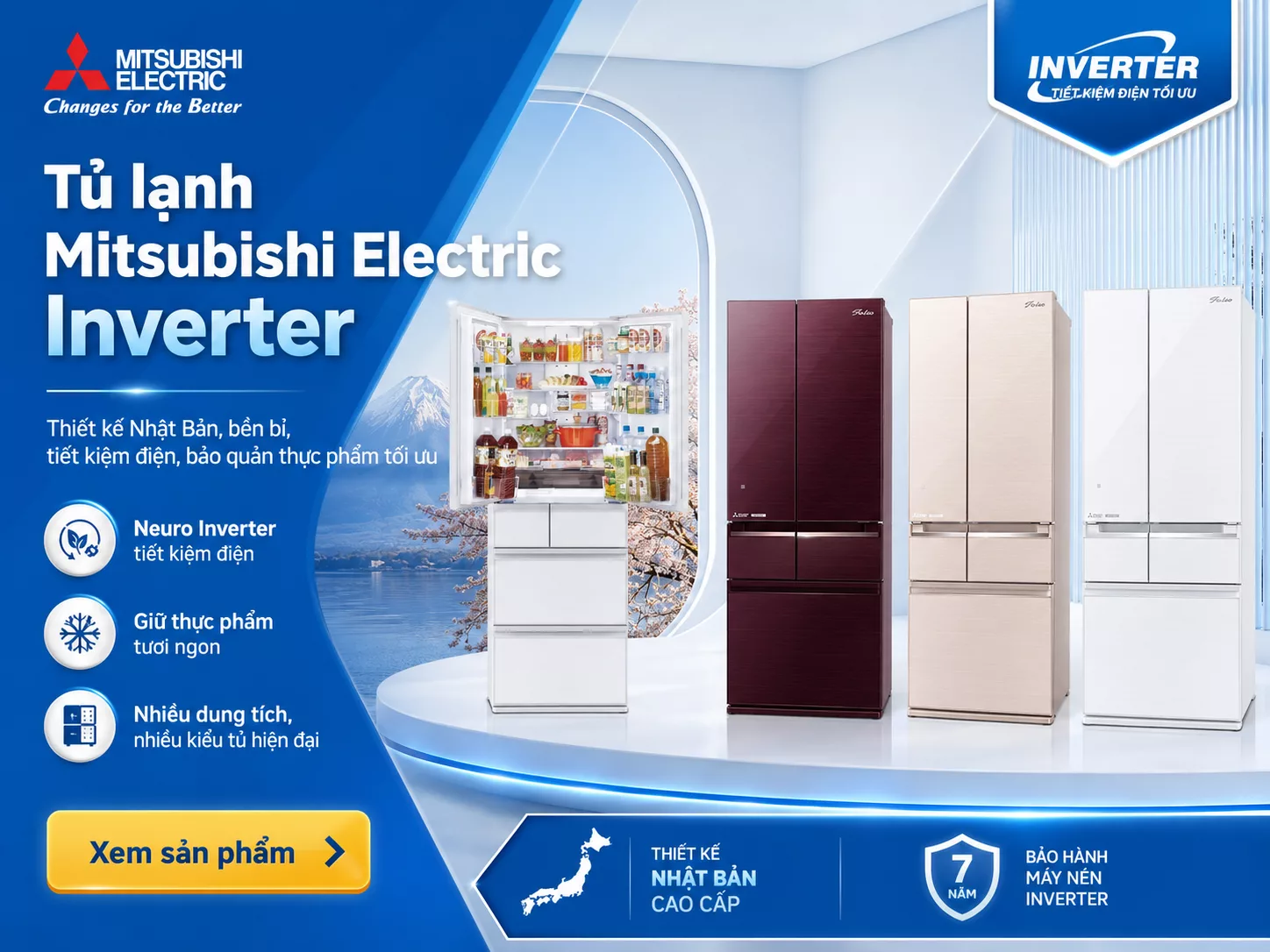 Tủ lạnh Mitsubishi Electric Inverter ch&iacute;nh h&atilde;ng gi&aacute; tốt nhiều dung t&iacute;ch kiểu d&aacute;ng