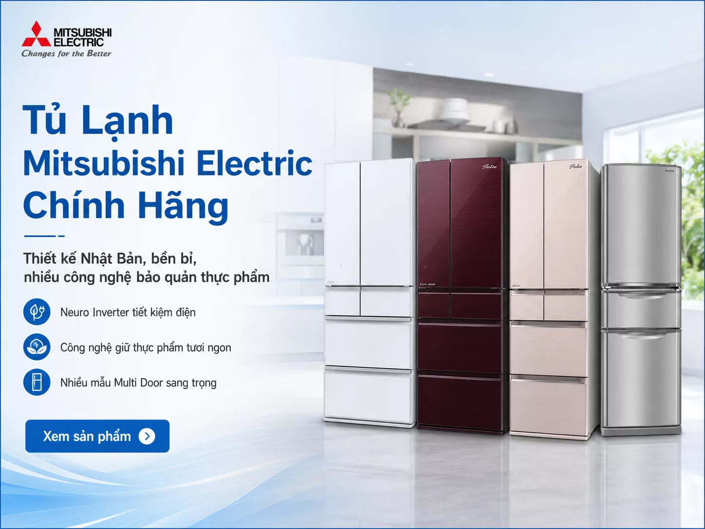 Tủ lạnh Mitsubishi Electric chính hãng giá tốt nhiều dung tích kiểu dáng