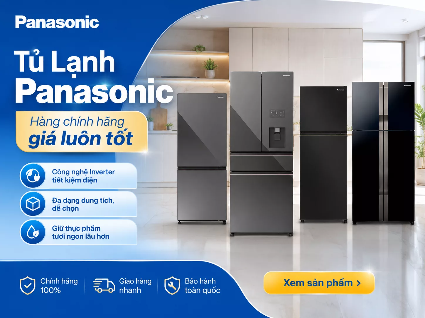 Tủ lạnh Panasonic ch&iacute;nh h&atilde;ng gi&aacute; tốt nhiều dung t&iacute;ch kiểu d&aacute;ng