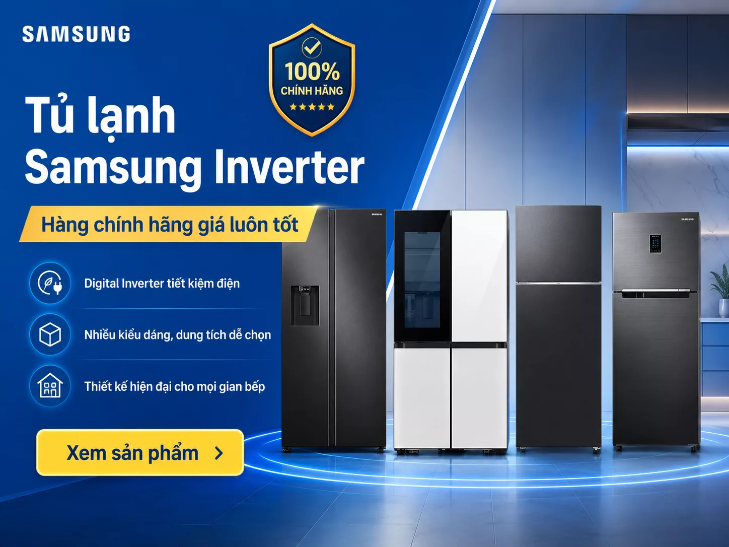 Tủ lạnh Samsung Inverter ch&iacute;nh h&atilde;ng gi&aacute; tốt nhiều dung t&iacute;ch kiểu d&aacute;ng