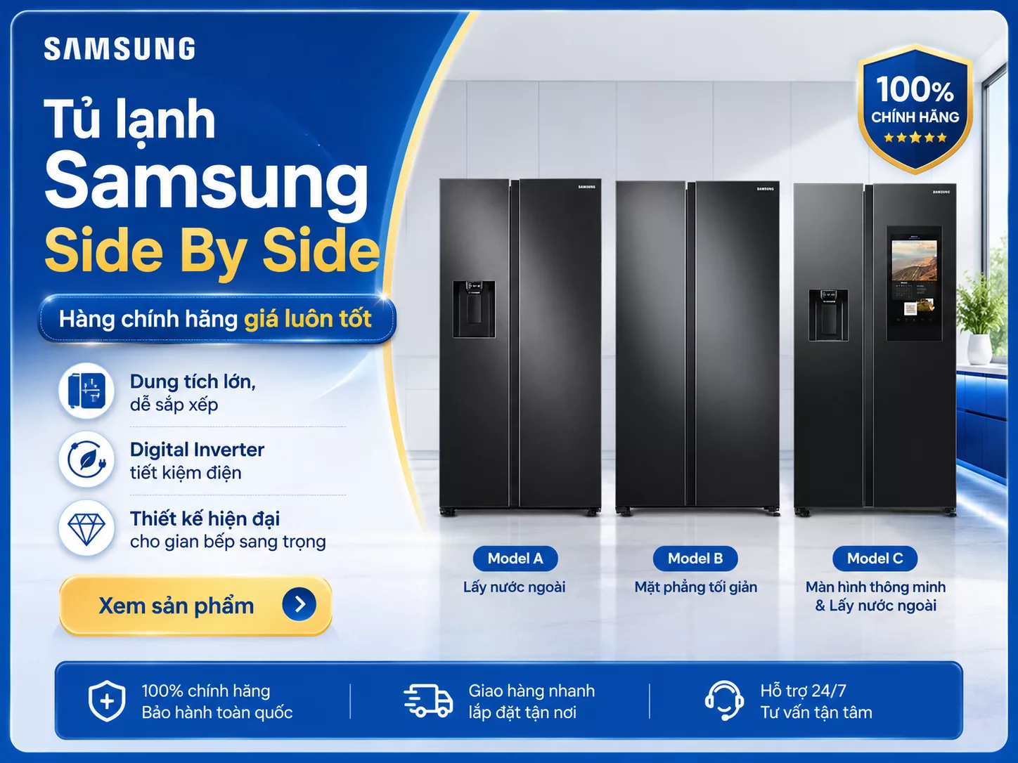 Tủ lạnh Samsung Side By Side chính hãng cho bếp hiện đại