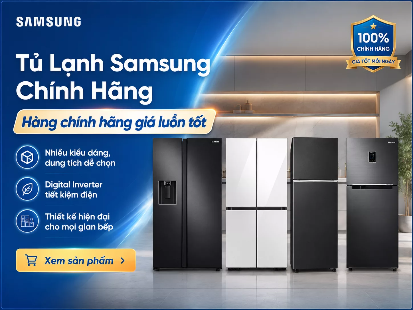 Tủ lạnh Samsung ch&iacute;nh h&atilde;ng gi&aacute; tốt nhiều dung t&iacute;ch kiểu d&aacute;ng