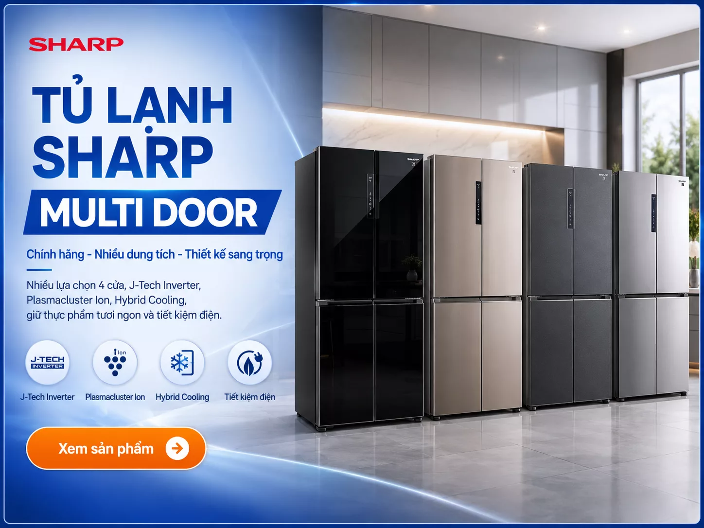 Tủ lạnh Sharp Multi Door chính hãng cho bếp hiện đại