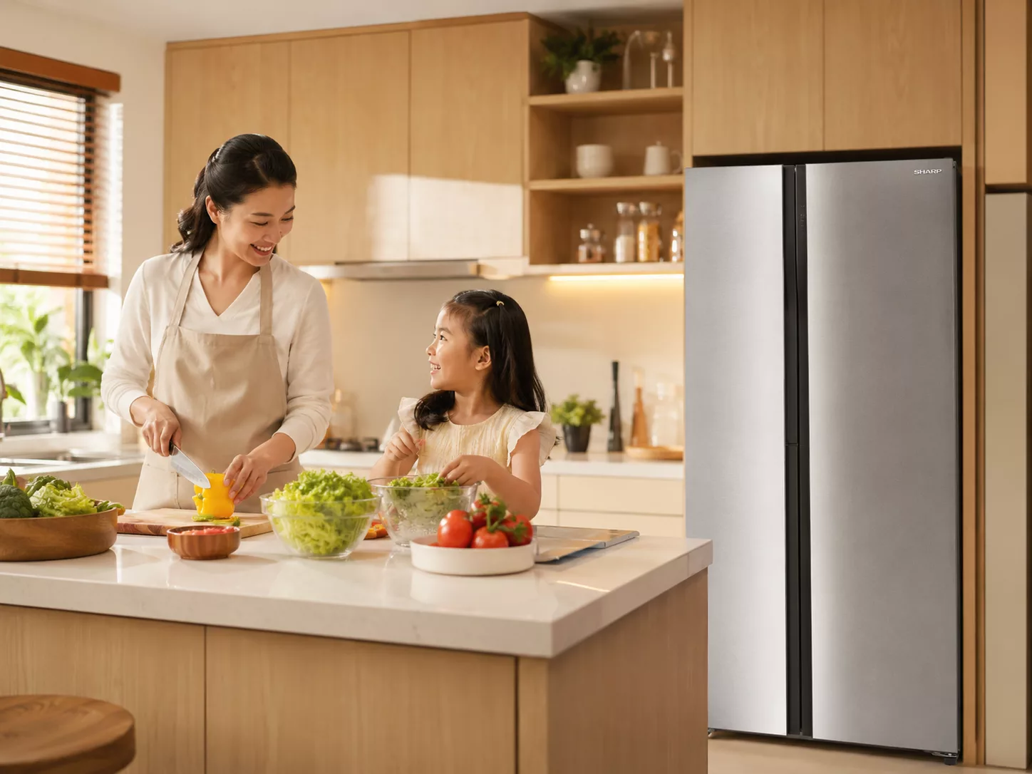 Tủ lạnh Sharp Side By Side J-Tech Inverter Plasmacluster Ion Nano Ag Express Freezing