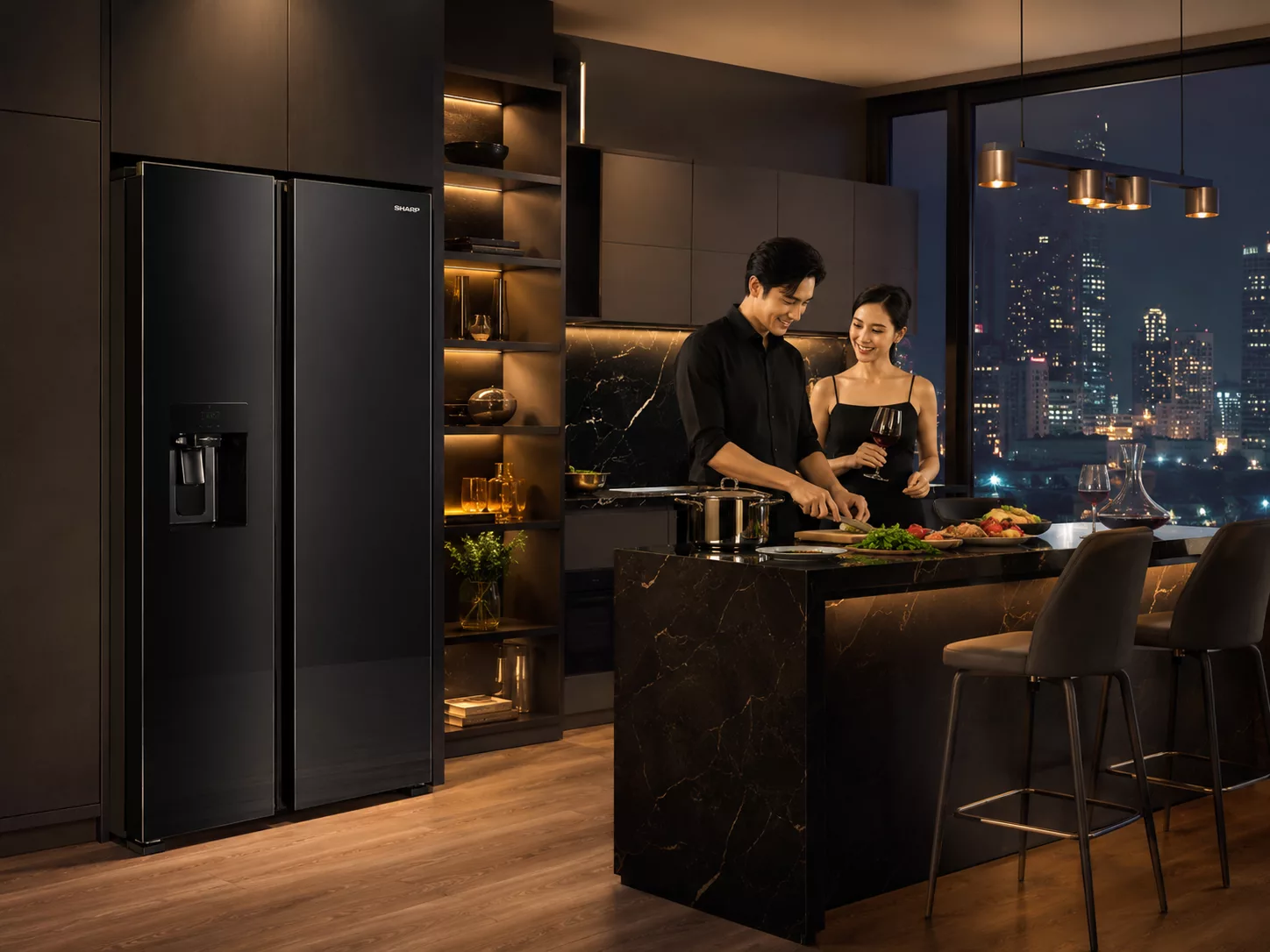 Tủ lạnh Sharp Side By Side lấy nước ngo&agrave;i l&agrave;m đ&aacute; tự động