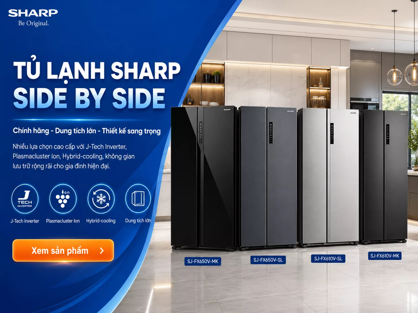 Tủ lạnh Sharp Side By Side ch&iacute;nh h&atilde;ng cho bếp hiện đại
