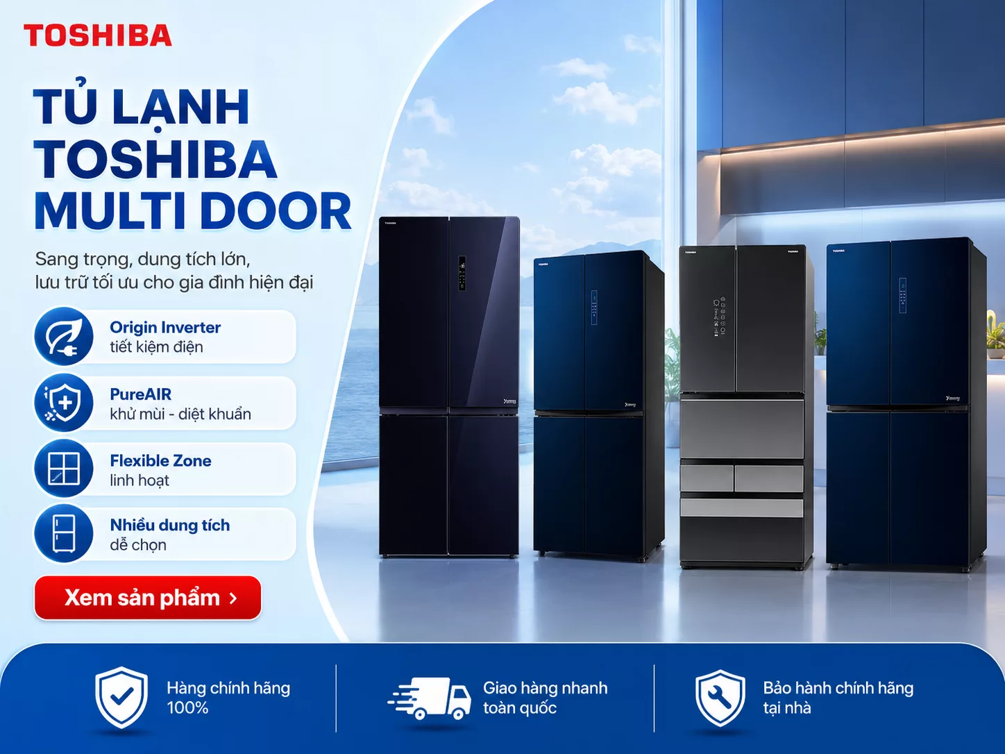 Tủ lạnh Toshiba Multi Door ch&iacute;nh h&atilde;ng cho bếp hiện đại