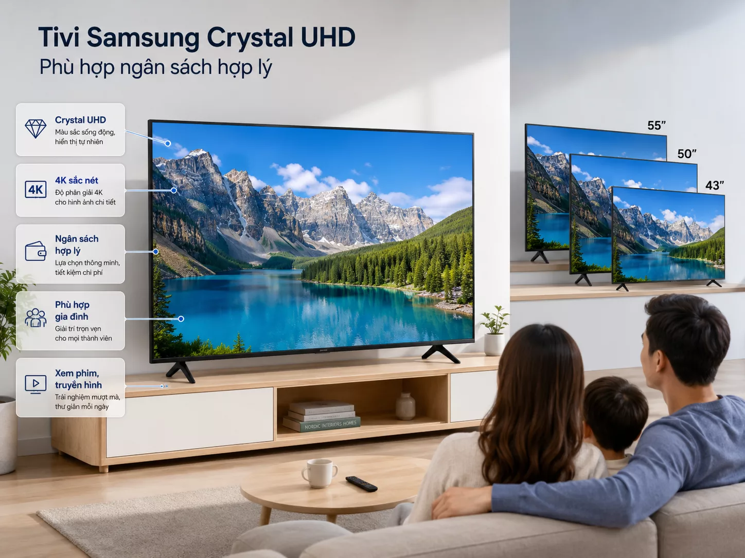 Tivi Samsung Crystal UHD ph&ugrave; hợp ng&acirc;n s&aacute;ch hợp l&yacute;