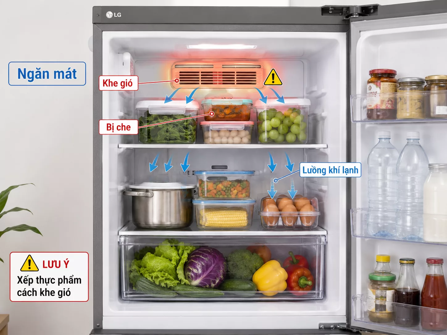 Tủ lạnh LG ngăn m&aacute;t kh&ocirc;ng lạnh do khe gi&oacute; bị che