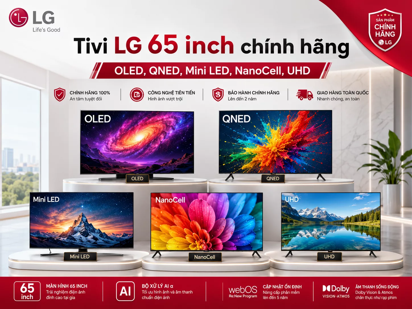 Tivi LG 65 inch ch&iacute;nh h&atilde;ng cho ph&ograve;ng kh&aacute;ch rộng