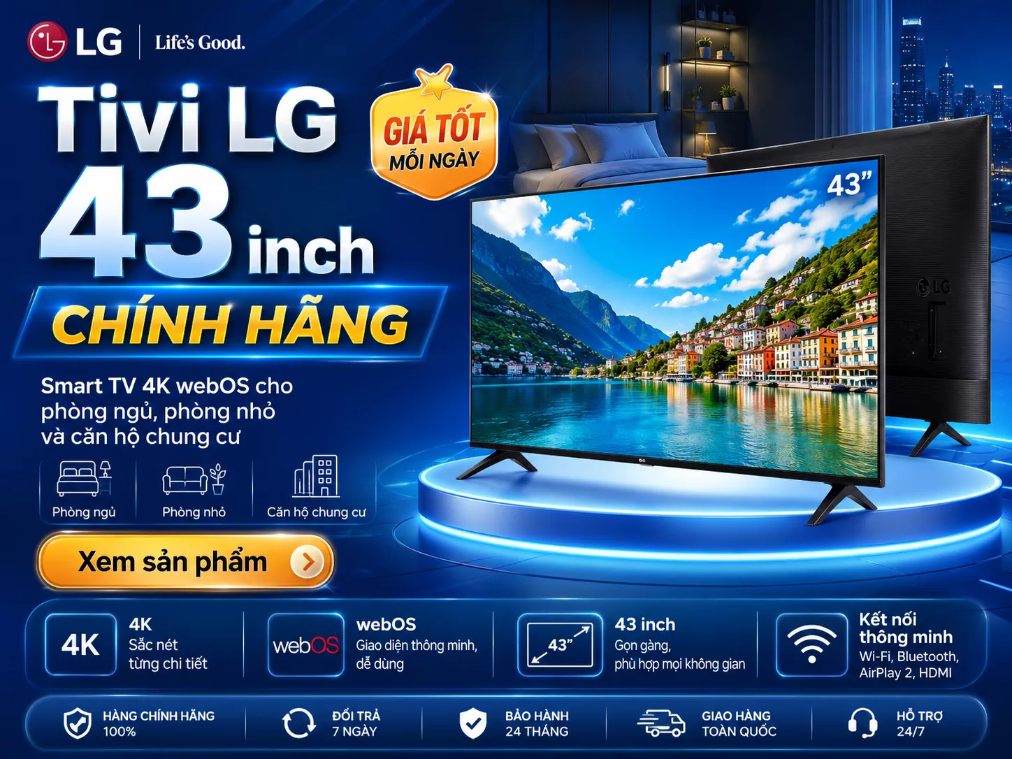 Tivi LG 43 inch chính hãng cho phòng ngủ