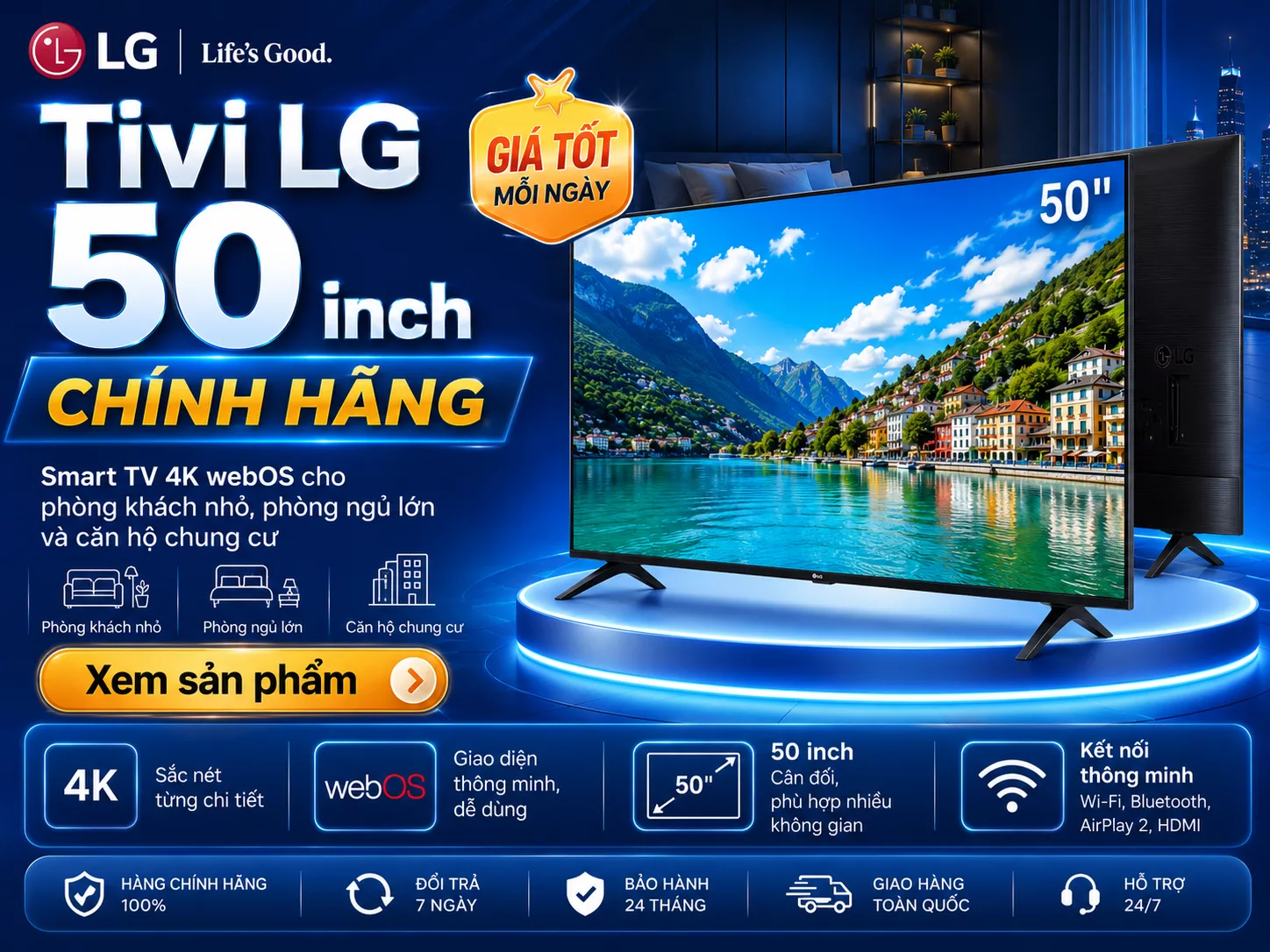 Tivi LG 50 inch ch&iacute;nh h&atilde;ng cho ph&ograve;ng kh&aacute;ch nhỏ