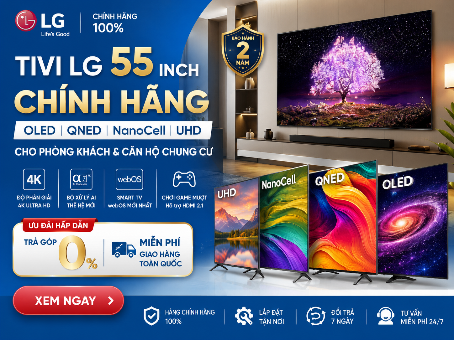 Tivi LG 55 inch chính hãng cho phòng khách